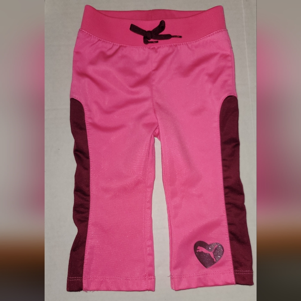 Puma pink pants heart logo glittery bow side stripe 12 Months